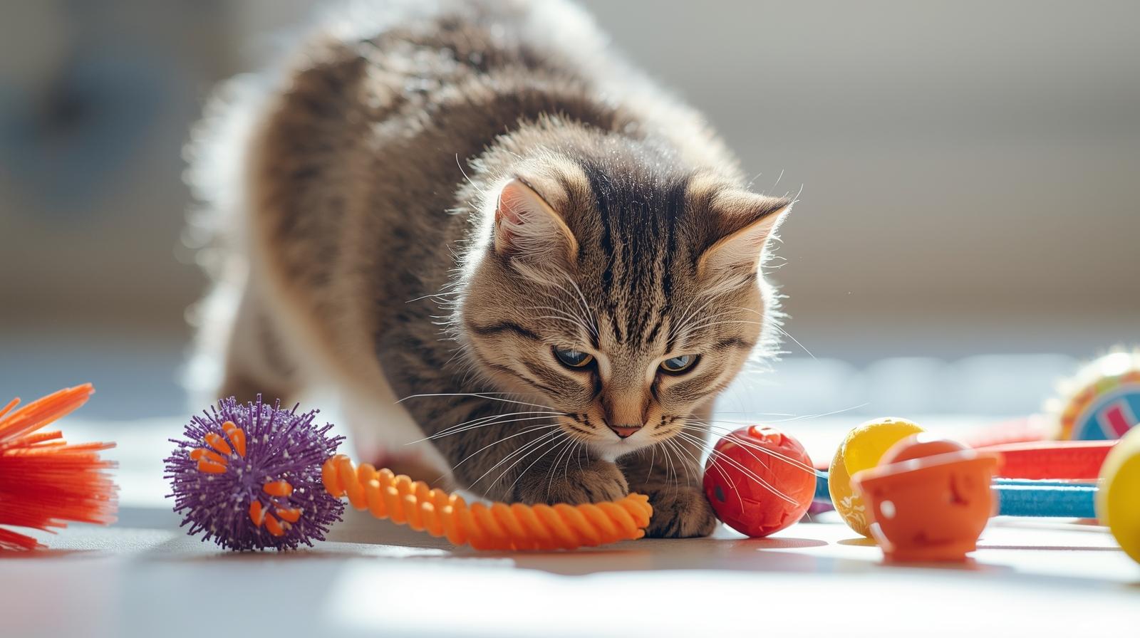 Cat entertained every day with interactive toys