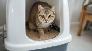 Cat using litter box successfully — litter box training guide
